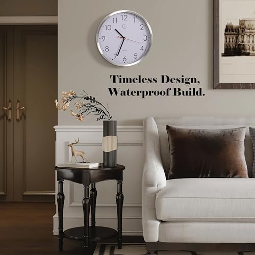 Clockswise 12" Waterproof Aluminum Wall Clock Battery Operated Precision Quartz Movement Weather Resistant Metal Frame for Indoor Outdoor Bathroom Kitchen Patio Garden Living Room Office & Home Décor