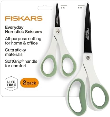 Fiskars 8" & 5" Everyday NonStick SoftGrip All Purpose Scissors Set, 2-Pack
