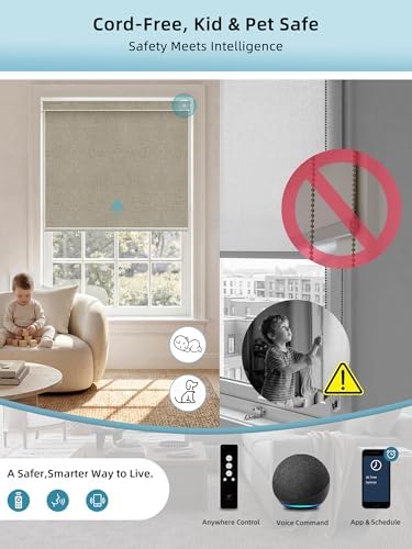 SmartWings Motorized Smart Roller Shades, 100% Blackout Safari Biscuit