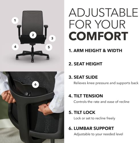 HON Ignition 2.0 Low Back Ergonomic Office Chair, Desk Chair, Black