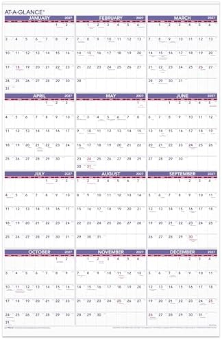 AT-A-GLANCE 2027 Wall Calendar, Monthly, 24" x 36", Full Year View (PM122827), White
