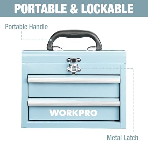 WORKPRO Portable Mini Metal Tool Box with 2 Drawers
