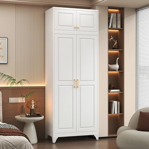 Polup 15" High White Metal Wall Cabinet, Overhead Closet Storage Unit