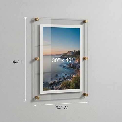 Azar Displays 105540-GLD Acrylic Floating Double Panel Wall Frame,30" x 40" Graphic Size, Overall Frame Size: 34" x 44", Gold