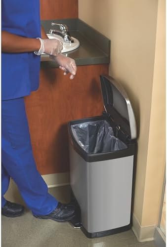 Rubbermaid Commercial Products Impressions Metal Step On Trash Can, Front Step, 13 GAL, Stainless Steel Black, Indoor for Hospitals/Office Spaces/Restaurants