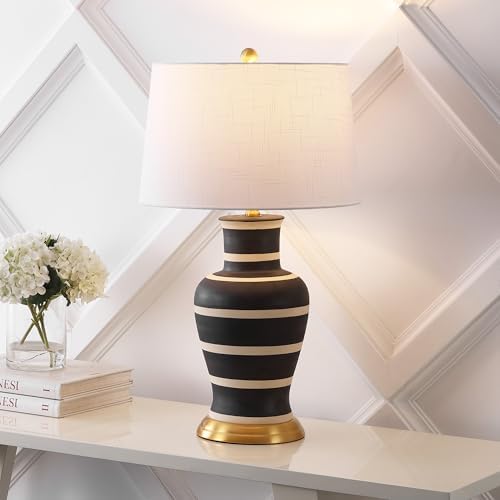 JONATHAN Y Julian Classic Ceramic Urn Metal LED Table Lamp 29", Black/Beige