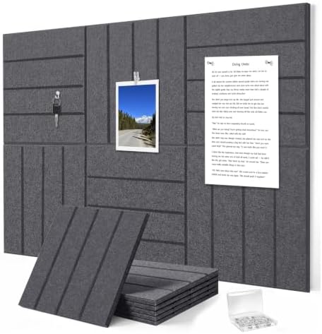 0.47" Thick Felt Wall Tiles 36"x24" Cork Board Alternative 6 Pack 11.81"x11.81"Felt Bulletin Board Pin Board with Removable Adhesive tape&30 Pushpins for Home Office School(Bold-Charcoal Grey)