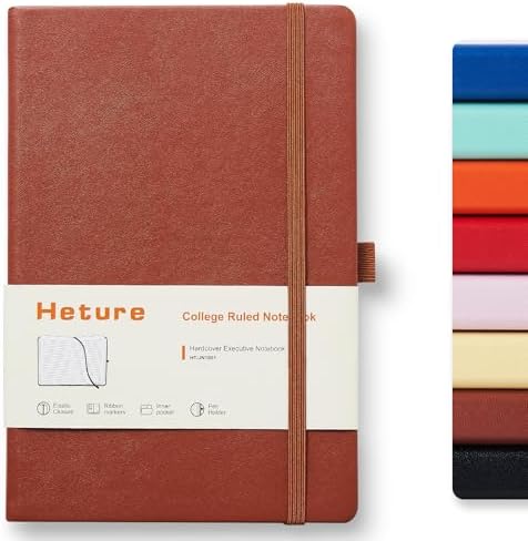 Heture Hardcover Notebooks, 6 Packs A5 Lined Journals Notebook for Writing 160 Pages, 8.2 x 5.5 inch, 6 Colors Classic Ruled Notebooks for College/Work/Travel (Brown, 1 Pack)