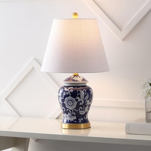 JONATHAN Y Penelope Ginger Jar 22" LED Table Lamp, Navy/White