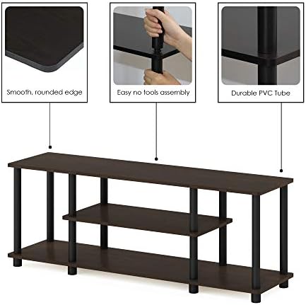 Furinno Turn-N-Tube No Tools 3D 3-Tier Entertainment TV Stand up to 50 inch TV, Round Tubes, Dark Brown / Black | for TV up to 50 Inch, Open Frame Rectangular Entertainment Center with Storage Shelf, TV Console, for Living Room, Bedroom