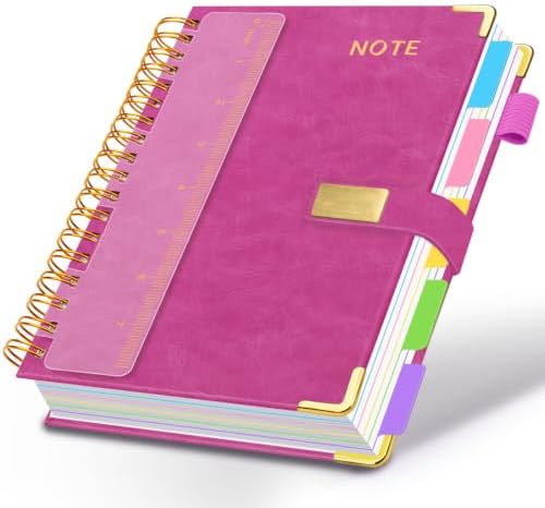 5 Subject Spiral Notebook with Pockets Dividers, 6.2''x8.2'' 300 Pages