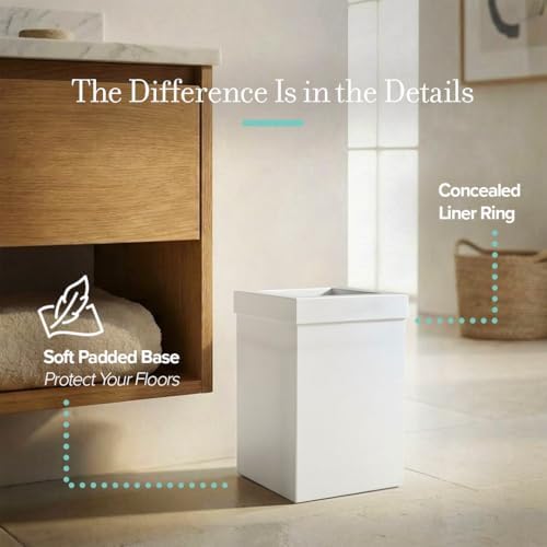 Gatco Small Bathroom Trash Can with Lid, Square 3 Gallon Stainless Steel Wastebasket, Under Sink, Matte Pearl, for Bathroom, Bedroom, Office (1935)