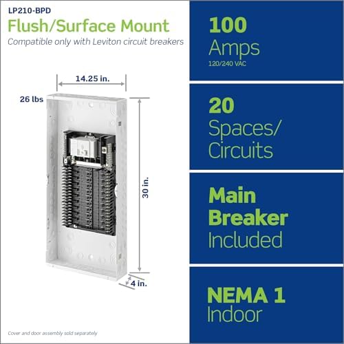 Leviton 20 Space, 20 Circuit Indoor Load Center with 100 Amp Main Circuit Breaker, LP210-BPD