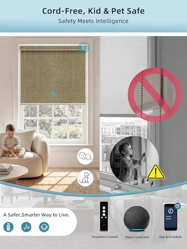SmartWings Motorized Smart Roller Shades, 100% Blackout Vigor Wheat
