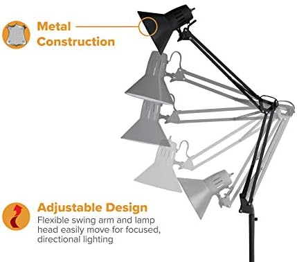 Bostitch Office VLF100F Swing Arm Metal Floor Lamp, Multi-Joint Adjustment, Includes Replaceable LED Bulb (VLF), Black, Floor 72" Tall (Pack of 2)
