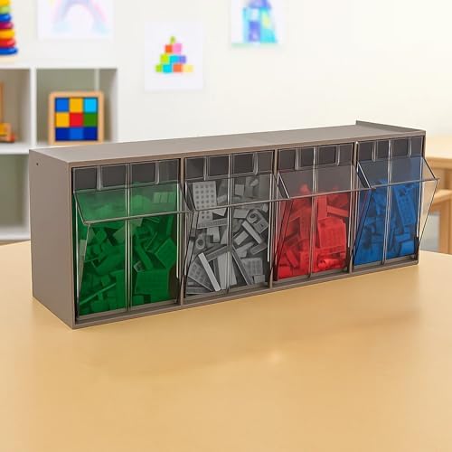 Akro-Mils TiltView Plastic Storage Cabinet with 4 Tilt Out Bins, Horizontal Plastic Parts Organizer, Teacher Toolbox, and Office Supply Organizer, 23-5/8" W x 8-3/16" H x 6-3/4" D, Mocha Raspberry