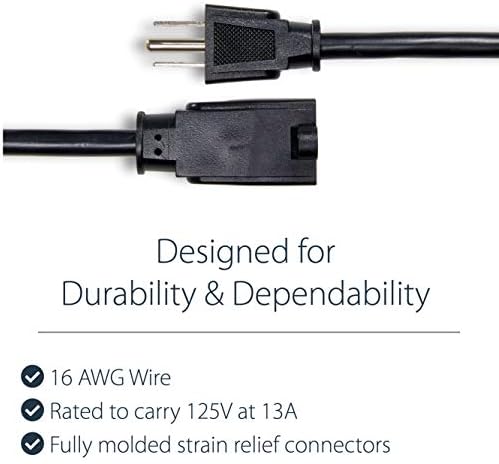 StarTech.com 6ft (2m) Power Extension Cord, NEMA 5-15R to NEMA 5-15P Black Extension Cord, 13A 125V, 16AWG, Outlet Extension Power Cable, AC Power Cord - UL Listed (PAC1016)