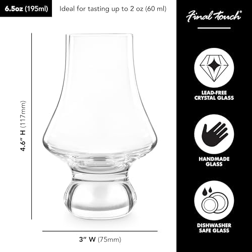 Final Touch Whiskey Tasting Glasses, Lead-Free Crystal Snifters, Set of 2