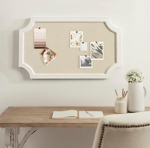 Hogan Framed Scalloped Decorative Wall Pinboard; White; 18 x 30; Rustic Modern Farmhouse Bulletin Board for Wall Organization and Decorative Displays