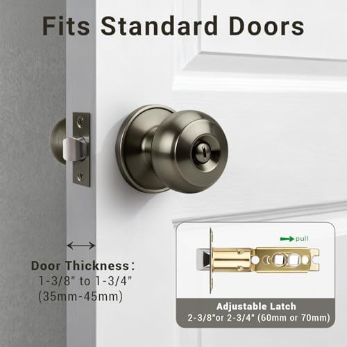 KNOBWELL 10 Pack Privacy Door Knob for Bathroom or Bedroom Door Knobs, Round Interior Door Knobs, Indoor Door Knob, Keyless Door Knob with Lock, Door Handle Lock, Antique Brass