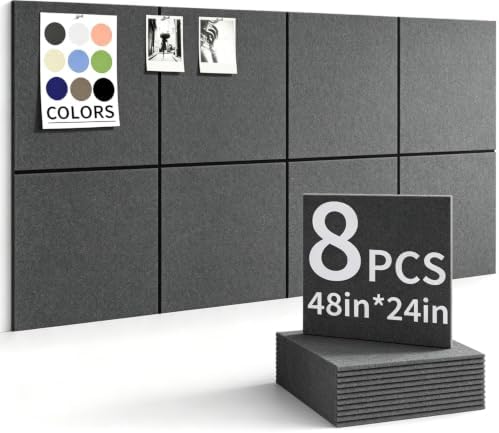 48" x 24" Cork Board Alternative, 8 Pack Felt Bulletin Board Tiles with 30 Adhesive Tabs Wall Push Pin Board for Office Classroom Bedroom Decor