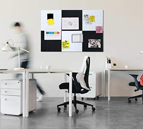 Large Felt Board Tiles for Wall with 30 Push Pins, 11.8"x11.8" Pack of 6 Pin Board Notice Boards for Home Office Kitchen, Bulletin Board Wall Tiles for Photos Memos (Black+White, 6 Pack)