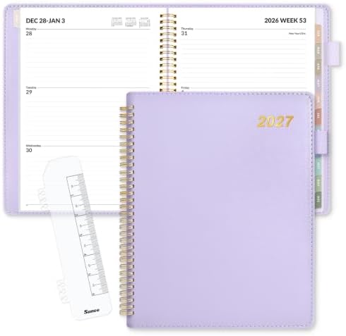 SUNEE 2027 Weekly & Monthly Planner 9"x11.2"- 12 Month (January 2027 - December 2027), Vegan Leather Cover, Pocket, Bookmark, Notes, Monthly Tab, Grey Purple
