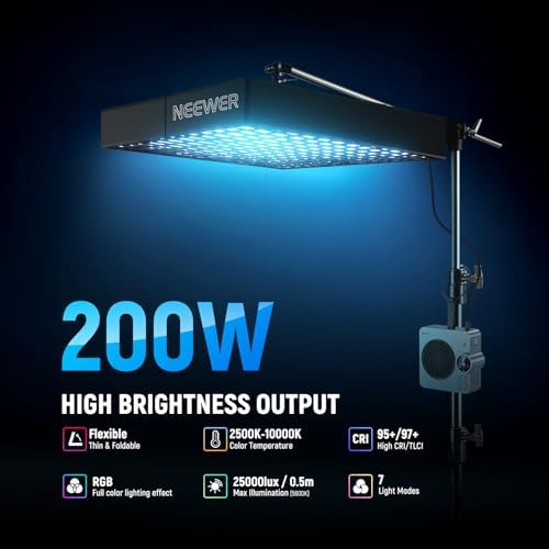 NEEWER Pro 200W Flexible LED Video Light, Studio RGB Panel Light Mat Kit with Softbox APP/2.4G/DMX Control 2500-10000K 25000lux/0.5m CRI95+, Key Lighting for Live Streaming Video Recording, AF200C