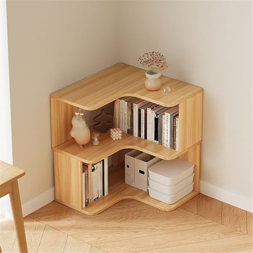 Vertical Wall Corner Shelf with Open Back 3-Shelf Wood Corner Bookshelf Floor Book Rack Multi-Layer Storage Shelf Against the Wall Bookcase Light Walnut 24" L x 24" W x 25" H