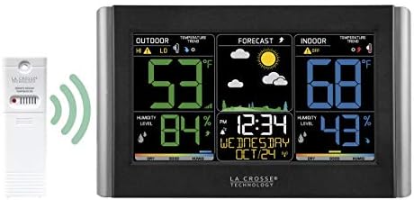 La Crosse Technology Weather Station with Customizable Alerts, Weather Forecast, Temperature, Dew Point, Humidity, Time, Heat Index, Large Display, Adjustable Brightness, Wireless, Black, C85845-INT