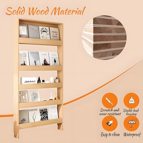 LINLIUA Behind the Door Bookshelf, 5 Shelf Behind Door Shelves with Storage, Space-Saving Wall Mount Narrow Bookcase Cabinet for Living Room Bedroom