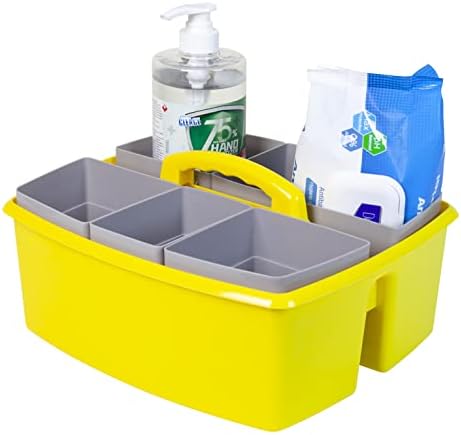 Storex Large Classroom Caddy with Cups, 13 x 11 x 6.575 Inches, Yellow, Case of 2 (00982A02C)
