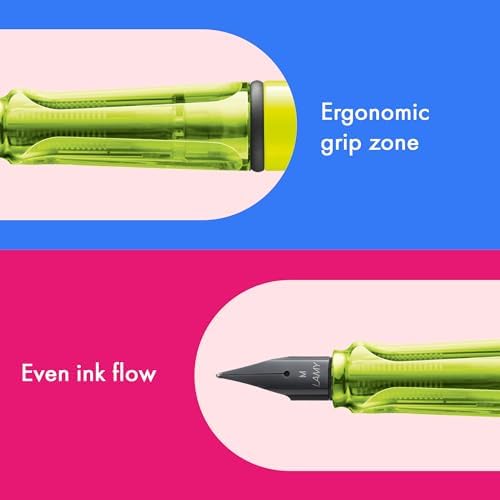 LAMY safari neonyellow - Fountain Pen with ergonomic grip & polished steel nib in size M - ideal for any Writing & Calligraphy - including LAMY T 10 blue cartridge - Right-Handed