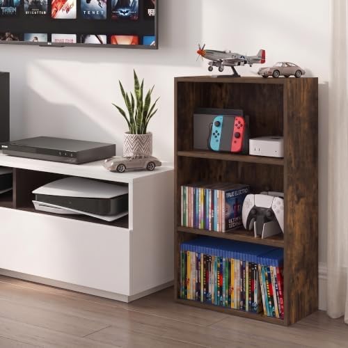Furinno Basic DVD Shelf, 3-Tier CD Rack, Cube Storage, Amber Pine | 7 x 17 x 26, Open Shelf for DVD Blueray Game Disc, Organizer Media Shelf, for Living Room, Bedroom, Home Office