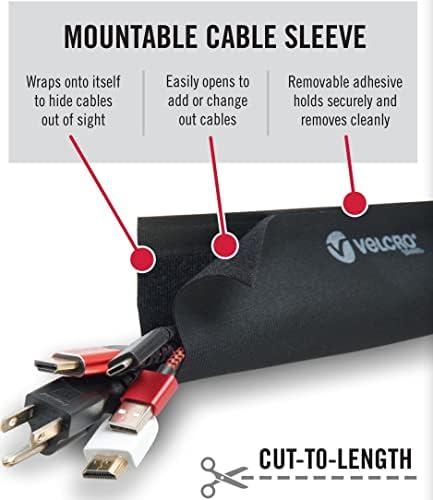 VELCRO Brand Mountable Cable Sleeve, Black, 3 Ft Cable Raceway