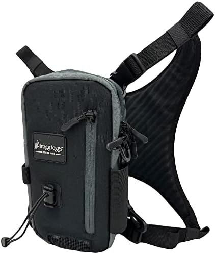 FROGG TOGGS Hightide Fishing Chest Pack, Easy Hands-Free tackle storage bag with built-in Rod Support, Black, OS