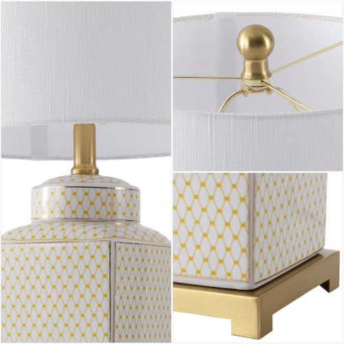 JONATHAN Y Cleo 21.5" Yellow & White Ceramic Table Lamp with Brass Base