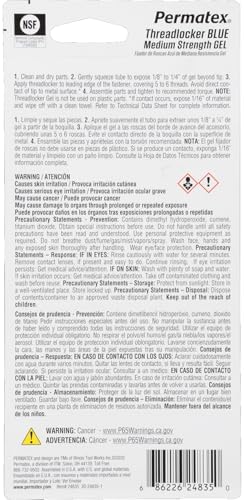 Permatex 24835 Medium Strength Threadlocker Blue Gel, 35 g