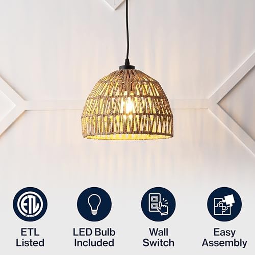 JONATHAN Y Campana 1-Light Pendant Dome Ceiling Lamp, 10.25", Brown