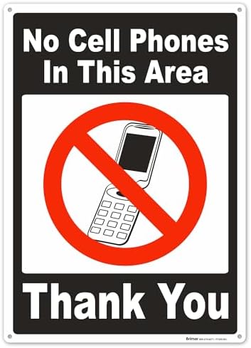 Brimar No Cell Phones in This Area Sign 10" X 14" Polyethylene Plastic