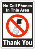 Brimar No Cell Phones in This Area Sign 10" X 14" Polyethylene Plastic
