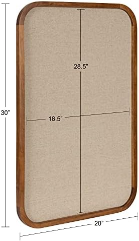 Kate and Laurel Hutton Transitional Pinboard, 20 x 30, Rustic Brown, Radius Rectangle Wall Organizer with Fabric Pinning Surface