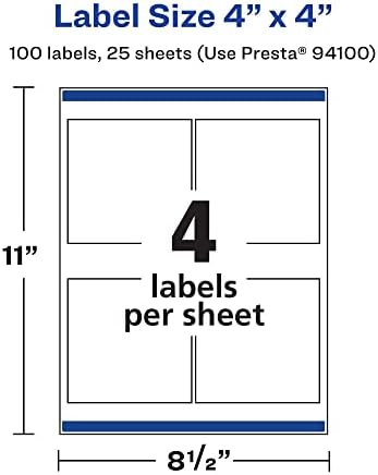 Avery® Printable Durable White Square Labels, Sure Feed® Technology, 4" x 4", Waterproof Labels, Laser & Pigment-Based Inkjet Compatible, 100 Total, Great for Product Branding, Marketing, and More