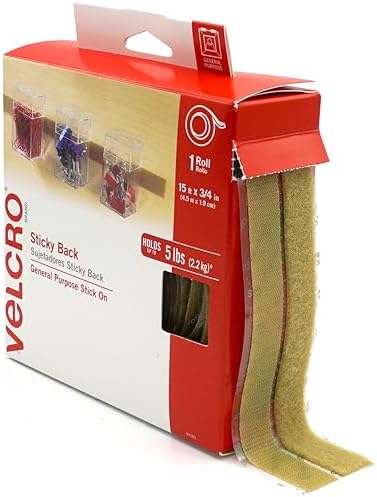 VELCRO Brand Sticky Back Hook and Loop Fasteners, Beige, 15 Ft Tape Roll
