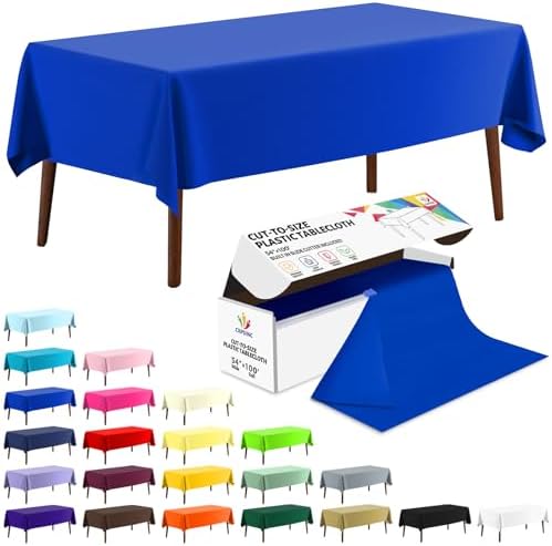 CXPSINC 54 Inch X 100 Feet Plastic Table Cover Roll Disposable Tablecloth with Slide Cutter for All Type/Shape Tables | Party, Banquet, Birthdays, Weddings(Blue, 100 Feet)