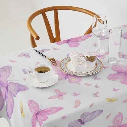 Pink Butterfly Tablecloth, Colorful Watercolor Purple Butterfly Table Cover for Home Kitchen Dining Room Indoor Outdoor Picnic Holiday Party Decor 60x110in
