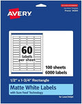 Avery® Matte White Rectangle Labels, Sure Feed® Technology, 0.5" x 1.75", 6,000 Matte White Printable Labels