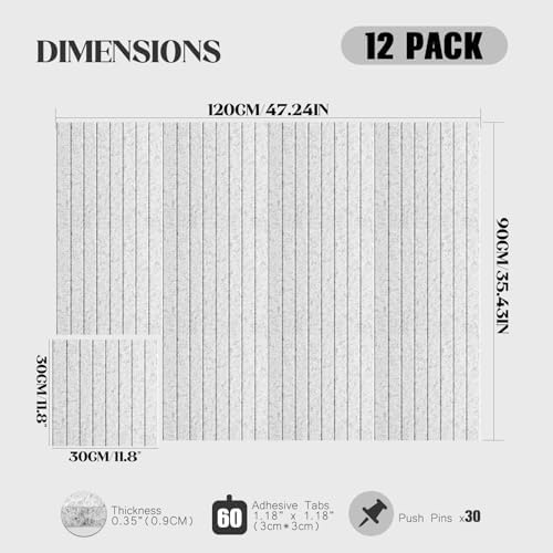 Felt Bulletin Board Tiles 48x36 12 Pack Sound Absorbing Wall Panels