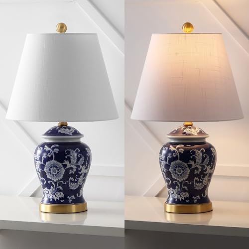 JONATHAN Y Penelope Ginger Jar 22" LED Table Lamp, Navy/White