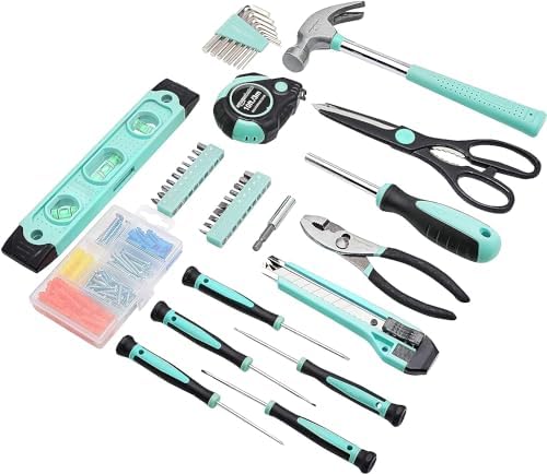 Amazon Basics 142-Piece Household Tool Kit for Home Repair, Hand Tools with Storage Case, 13.39 x 9.25 x 2.95 inch, Turquoise